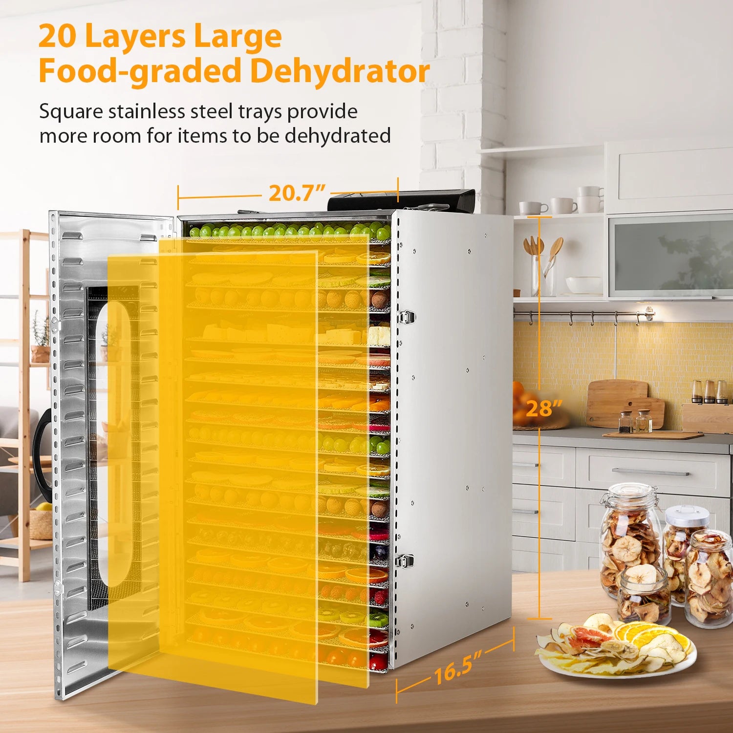 Commercial Grade Food Dehydrator Machine 110V 1500W Stainless Steel 20 Trays