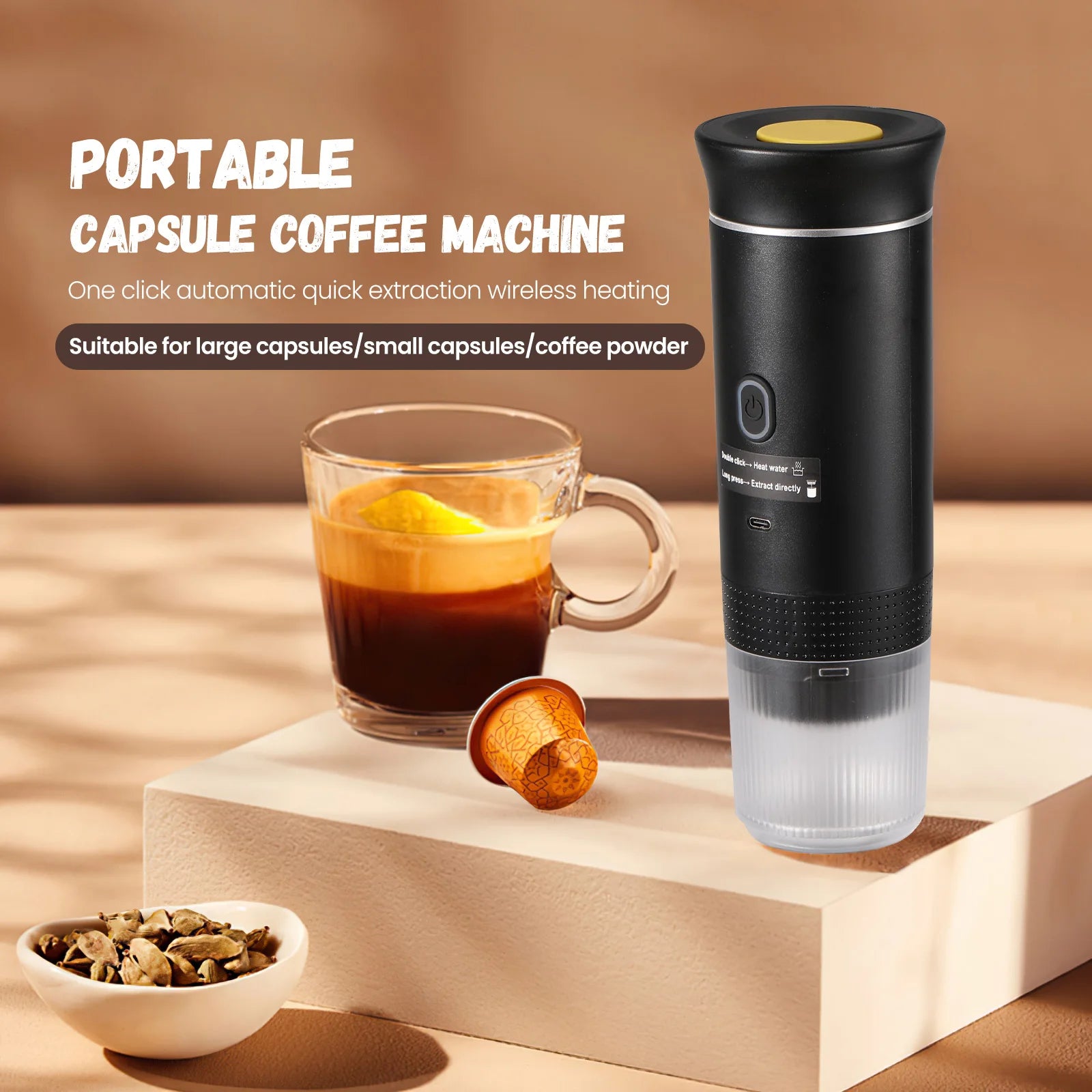 3-in-1 Wireless Electric Portable Espresso Coffee Machine for Car & Home Camping Coffee Maker Capsule Powder Travel Coffee Maker