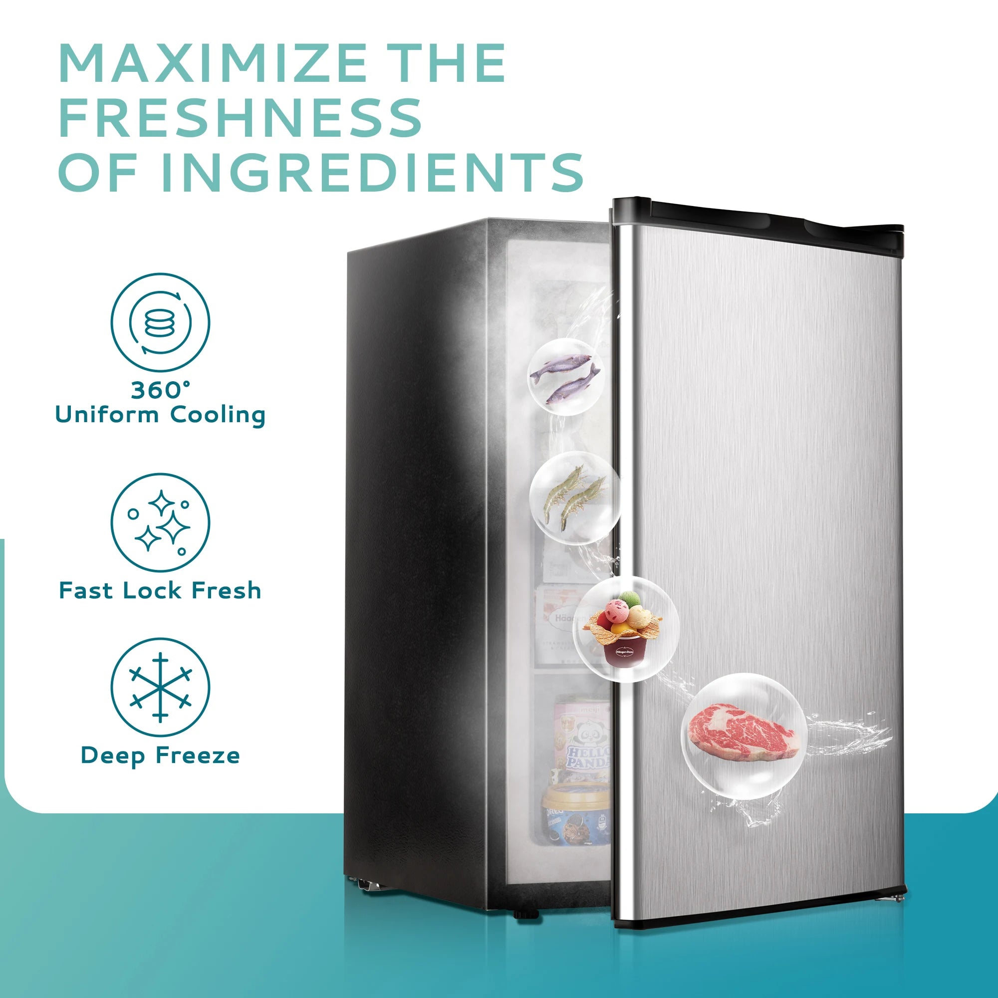 SIMZLIFE Upright freezer 3.0Cubic Feet Single Door Compact Mini Freezer with Reversible Door Small freezer for Home Dorms Office