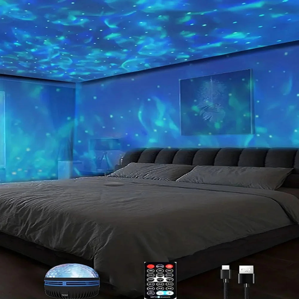 Transform your bedroom into a cosmic oasis with this 1pc star and galaxy projector—featuring soothing water ocean wave effects!