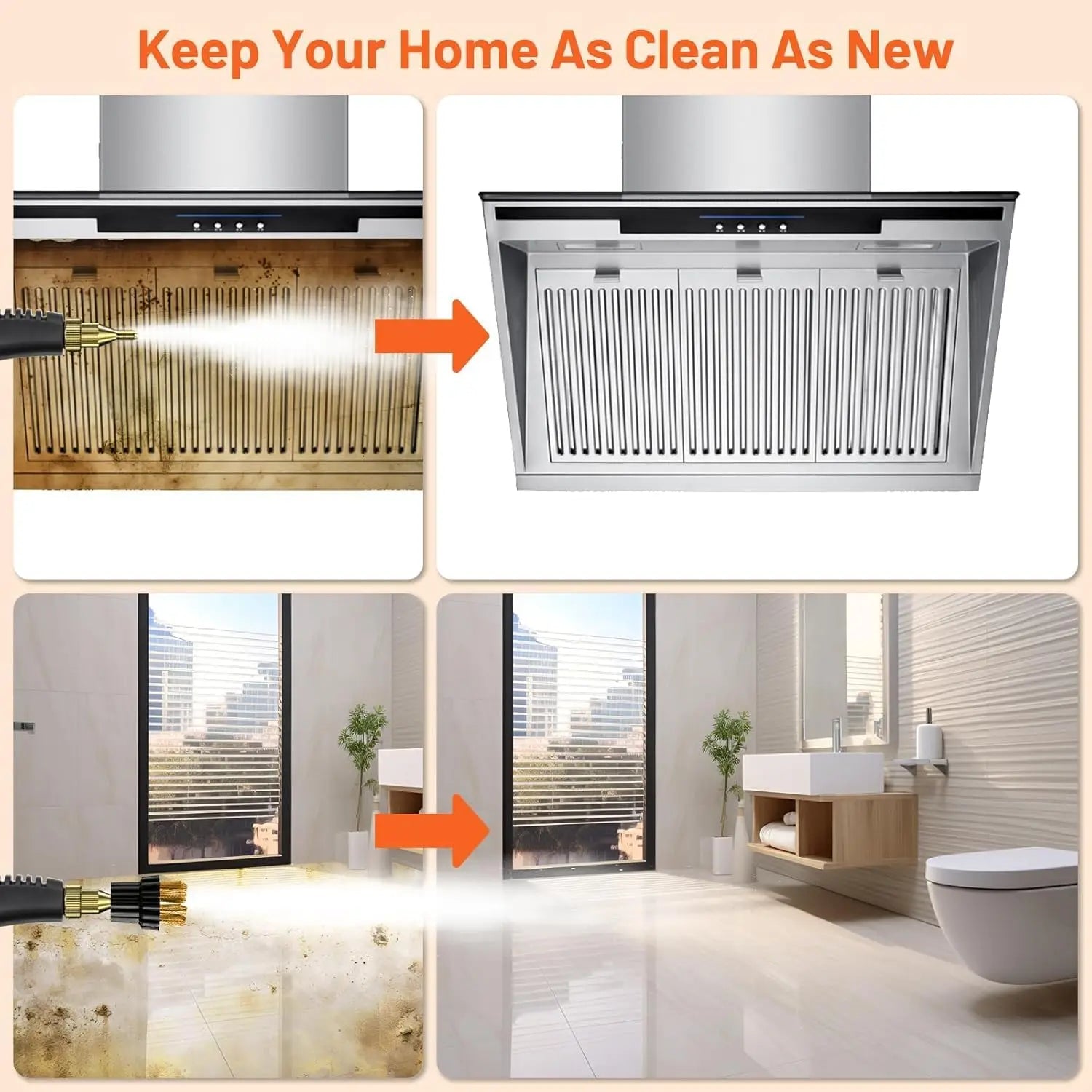 3800W High Pressure Steam Cleaner, Portable Household & Car Steam Cleaning Machine with Handheld Spray Gun, High Temperature Multipurpose Cleaner for Kitchen, Bathroom, Upholstery, Tile, Grout & Auto Detailing
