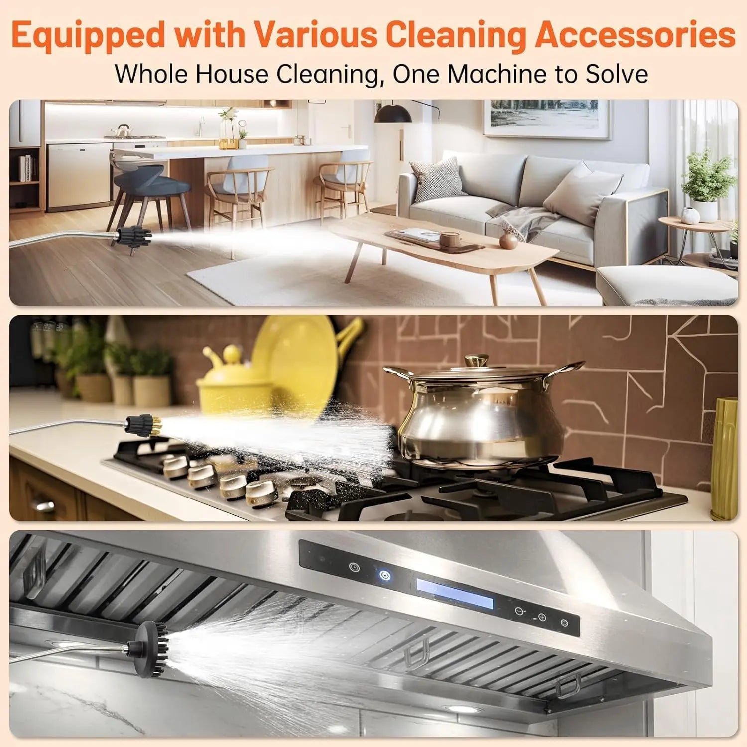 3800W High Pressure Steam Cleaner, Portable Household & Car Steam Cleaning Machine with Handheld Spray Gun, High Temperature Multipurpose Cleaner for Kitchen, Bathroom, Upholstery, Tile, Grout & Auto Detailing