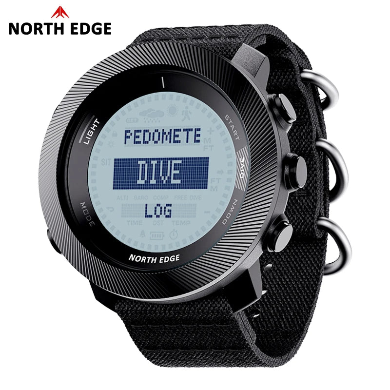 NORTH EDGE APACHE-D Dive Watch Men Free Diving Altimeter Barometer Compass Waterproof Rechargeable Outdoor Sports Digital Watch