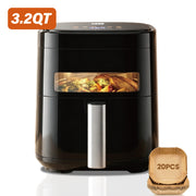 YMS 3.2QT Touchscreen Air Fryer with Visible Window, Black, 8-in-1 Preset Functions, Oil-Free Healthy Cooking, Fast & Easy to Clean, 1200W Compact Small Air Fryer for Singles, Perfect for Apartment Dorm Countertop Use, Air Fr