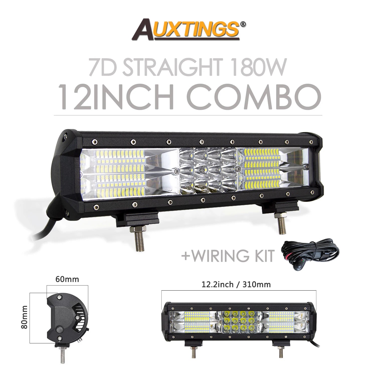 Auxtings 12-45in 180W-612W Tri-Row 7D LED Light Bar Offroad Led Bar Combo  Led Work Light Bar for Truck SUV ATV 4x4 4WD 12v 24V