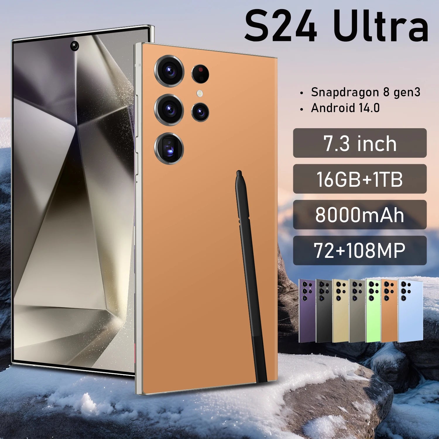 Hot Selling S24 Ultra 5G 7.3-Inch HD Screen Original Smart Phone with 108MP Rear Camera High Quality Sound and Stereo Speakers