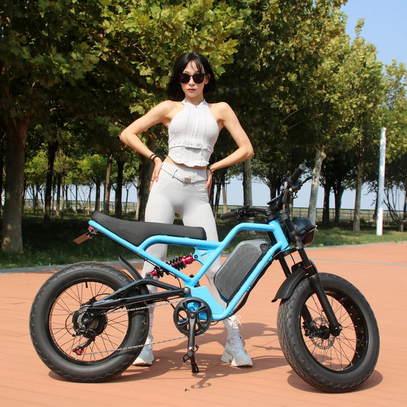 Ride with power and comfort on this 2000w/1500w electric mountain bike. The Stealth Bomber design offers increased motor power and shock absorption, perfect for adult riders seeking an adventurous biking experience!