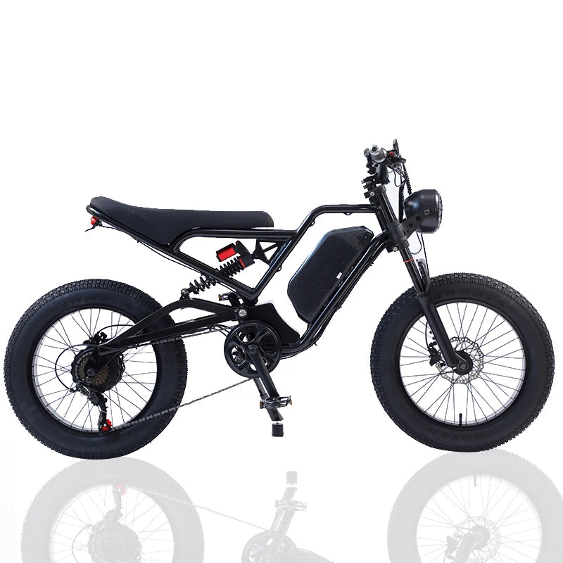 Ride with power and comfort on this 2000w/1500w electric mountain bike. The Stealth Bomber design offers increased motor power and shock absorption, perfect for adult riders seeking an adventurous biking experience!