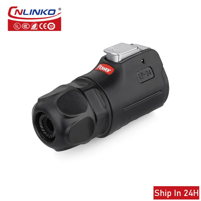 Cnlinko LP24 Plastic IP67 Waterproof 3pin Aviation Electric Plug Socket AC500V 25A Power Connector for Circular Wire Connection