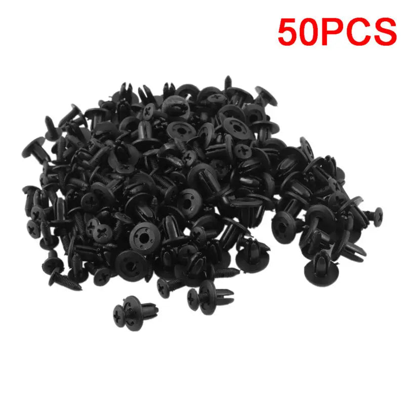50pcs Car Body 6mm Hole Dia Plastic Rivets Fastener Fender Bumper Push Pin Black Universal Car Fasteners Clip Auto Accessories