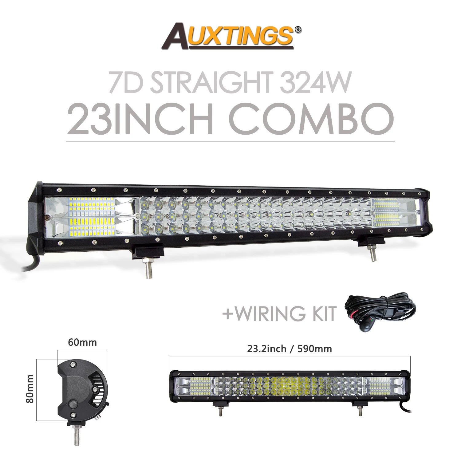 Auxtings 12-45in 180W-612W Tri-Row 7D LED Light Bar Offroad Led Bar Combo  Led Work Light Bar for Truck SUV ATV 4x4 4WD 12v 24V