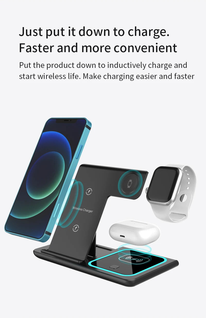Trending Products 2025 New Arrivals 15W Fast Charger Magnetic 3 in 1 Wireless Charger with Led Lamp for Iphones 15 Pro Max
