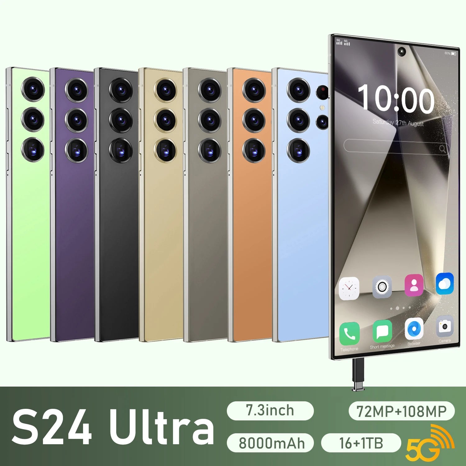 Hot Selling S24 Ultra 5G 7.3-Inch HD Screen Original Smart Phone High Quality Sound Smartphones Equipped with Stereo Speakers