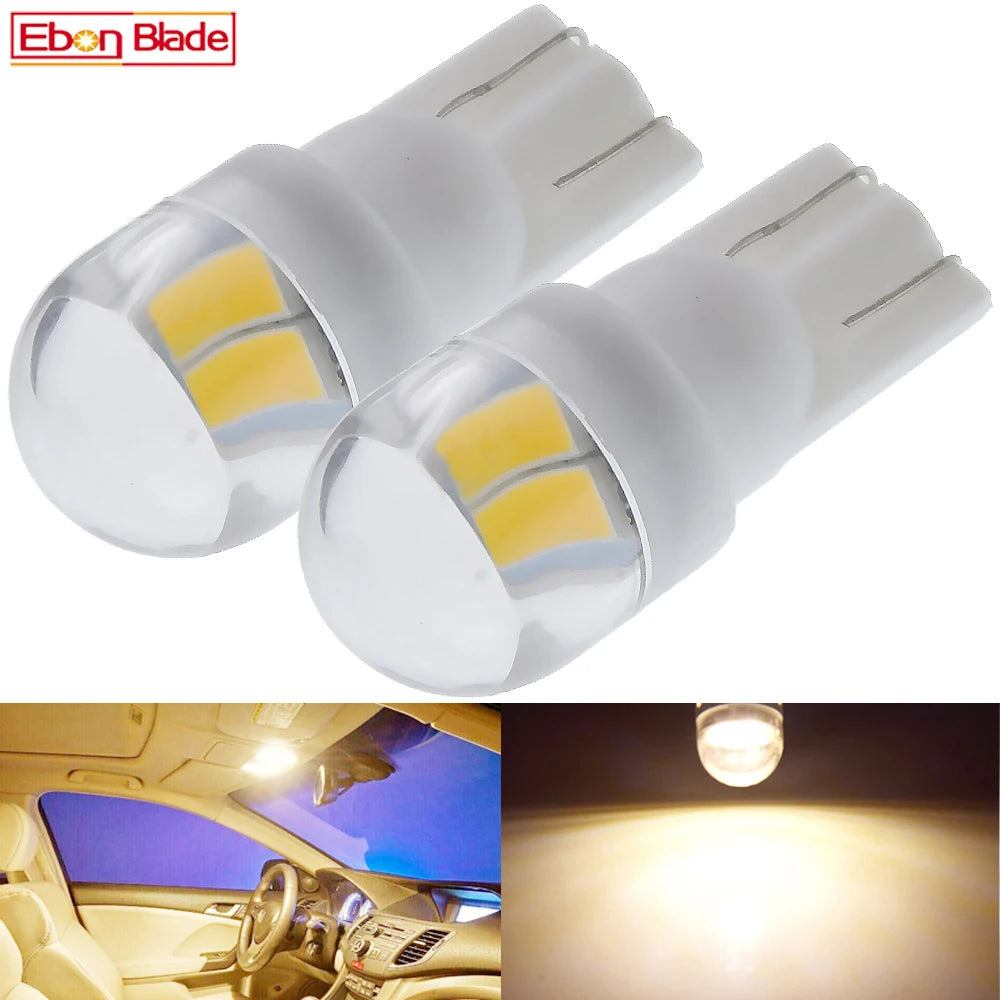 2Pcs T10 Warm White Car Light W5W 194 168 LED Wedge Bulb 6V 6.3V 12V Auto Interior Dome Map Motorbike Scooter Side Marker Lamp