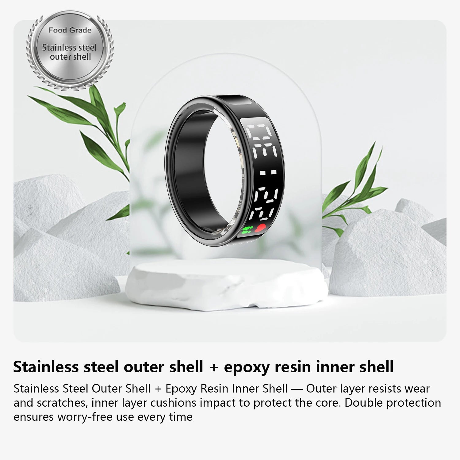 Health Monitoring Smart Ring Full APP Control Heart Rate Oxygen Sport Sleep Tracker IP68 Waterproof