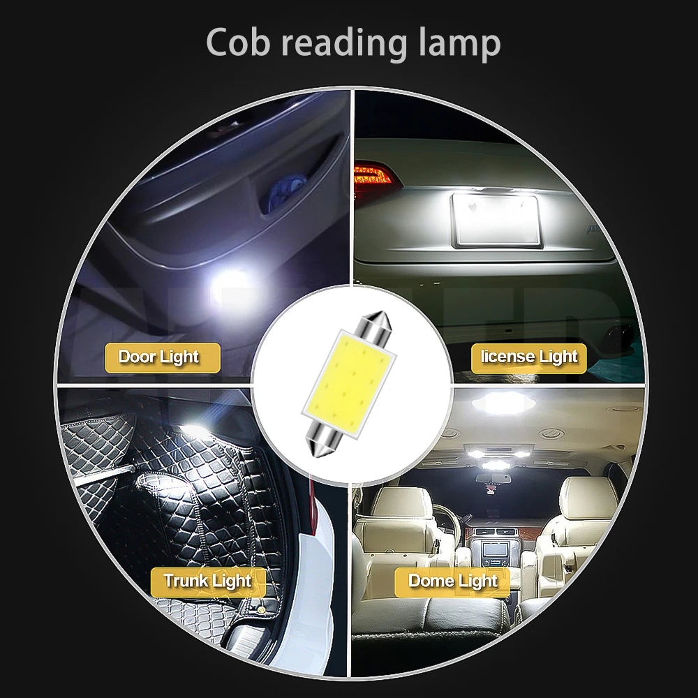 10Pcs/Lot White COB C5W LED Bulbs 12V 24V Car Auto Festoon Dome Interior LED Lights Lamp Roof Reading Bulb 31mm 36mm 39mm 41mm
