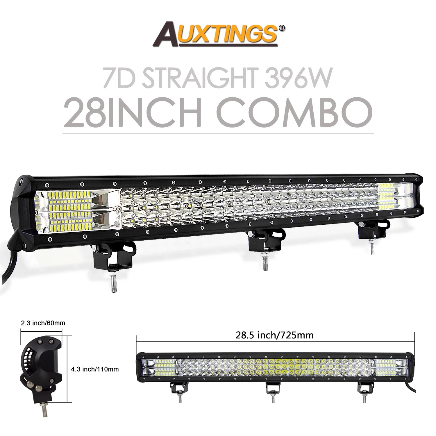 Auxtings 12-45in 180W-612W Tri-Row 7D LED Light Bar Offroad Led Bar Combo  Led Work Light Bar for Truck SUV ATV 4x4 4WD 12v 24V