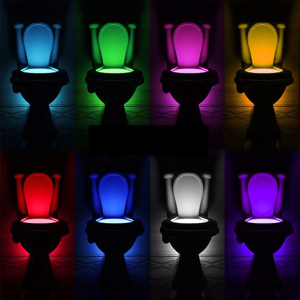 Automatic Motion Sensor Toilet Night Light 16 Colors Washroom Toilet Bowl Seat Light Battery Operated Waterproof Bathroom Lamp