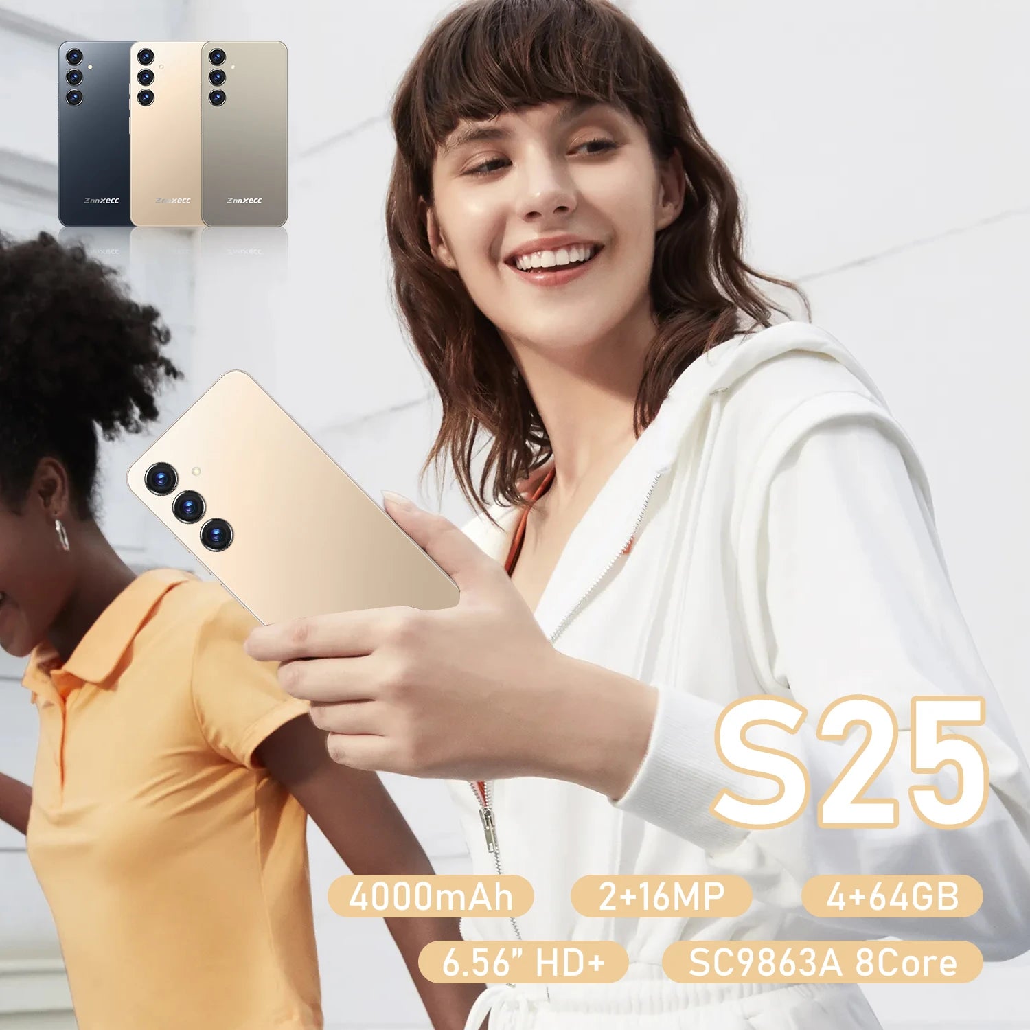 Experience smooth performance with the S254 smartphone—featuring an 8-core processor, 64GB storage, facial recognition, and high-definition screen resolution!