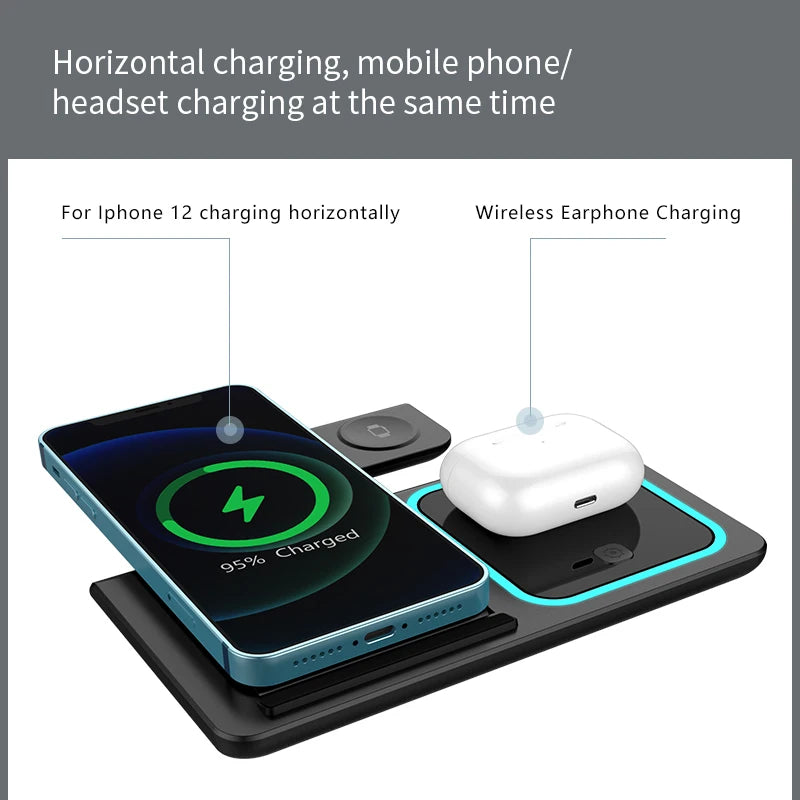 Trending Products 2025 New Arrivals 15W Fast Charger Magnetic 3 in 1 Wireless Charger with Led Lamp for Iphones 15 Pro Max