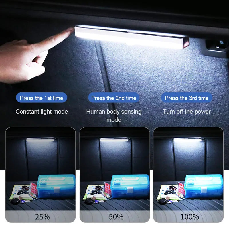 Wireless Car LED Strip Lights Foot Light Rechargeable Human Body Induction Night Light for Car Trunk Magnetic Reading Lamp