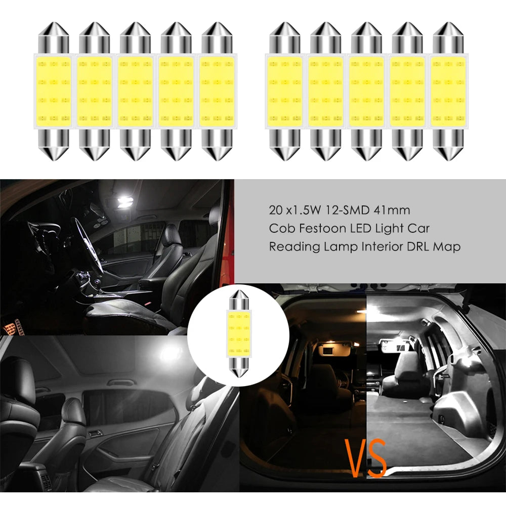 10Pcs/Lot White COB C5W LED Bulbs 12V 24V Car Auto Festoon Dome Interior LED Lights Lamp Roof Reading Bulb 31mm 36mm 39mm 41mm