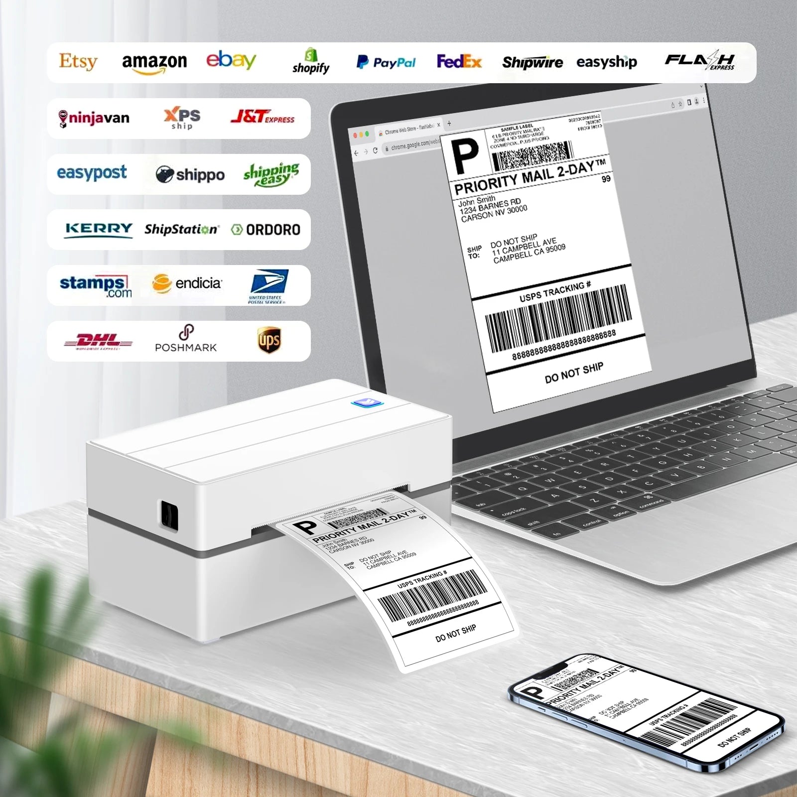 Uyin Y810 4-Inch Thermal Print Shipping Label Printer Bluetooth Interface 203DPI Resolution for Barcode QR Code Label Printers
