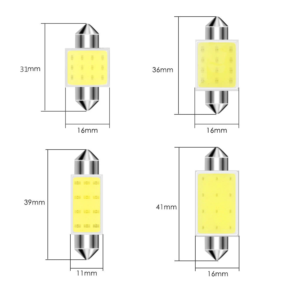 10Pcs/Lot White COB C5W LED Bulbs 12V 24V Car Auto Festoon Dome Interior LED Lights Lamp Roof Reading Bulb 31mm 36mm 39mm 41mm