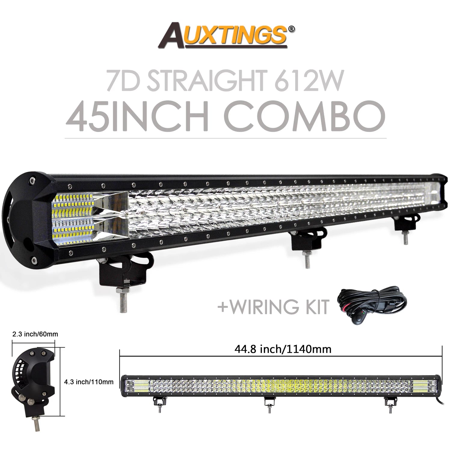 Auxtings 12-45in 180W-612W Tri-Row 7D LED Light Bar Offroad Led Bar Combo  Led Work Light Bar for Truck SUV ATV 4x4 4WD 12v 24V