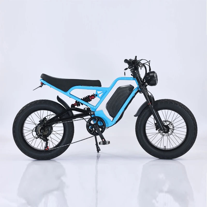 Ride with power and comfort on this 2000w/1500w electric mountain bike. The Stealth Bomber design offers increased motor power and shock absorption, perfect for adult riders seeking an adventurous biking experience!
