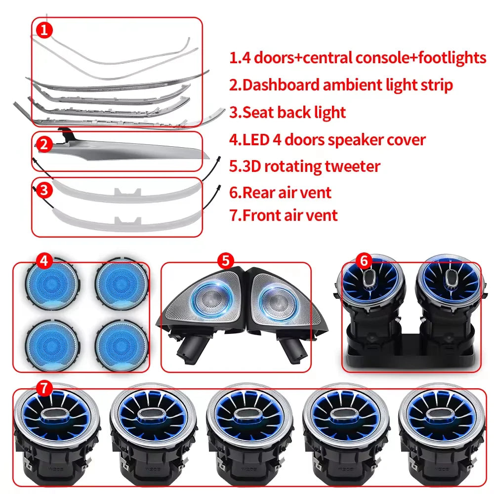 W205 Turbine Air Vents Rotary Tweeter Speaker Ambient Lights for Mercedes-Benz C-class W205 GLC X253 C43 C63 C260