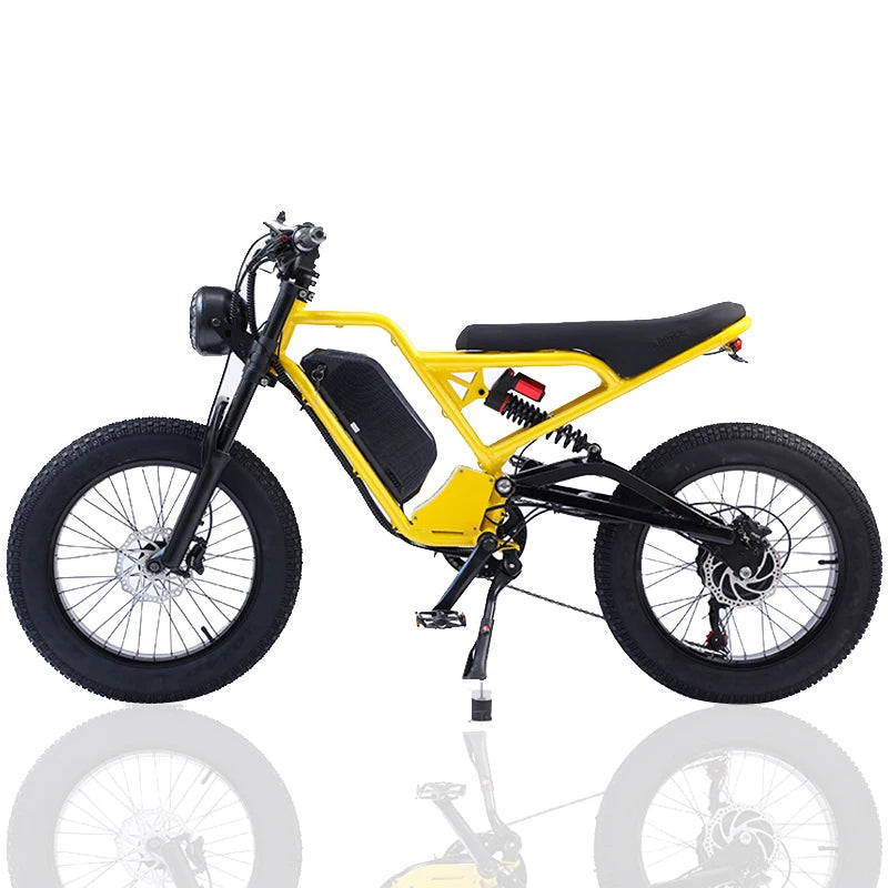 Ride with power and comfort on this 2000w/1500w electric mountain bike. The Stealth Bomber design offers increased motor power and shock absorption, perfect for adult riders seeking an adventurous biking experience!