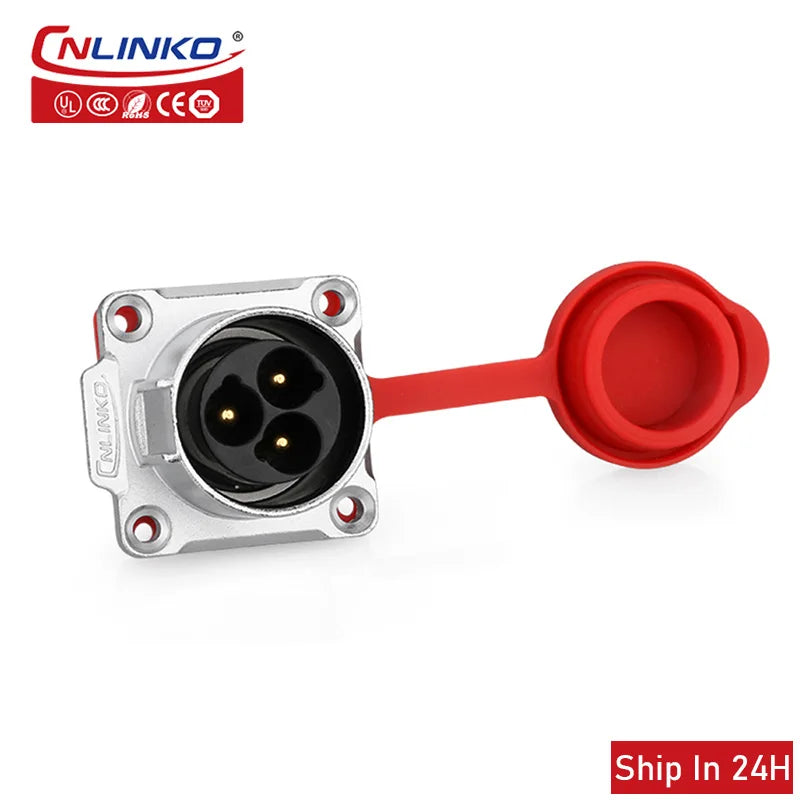Cnlinko LP24 Plastic IP67 Waterproof 3pin Aviation Electric Plug Socket AC500V 25A Power Connector for Circular Wire Connection