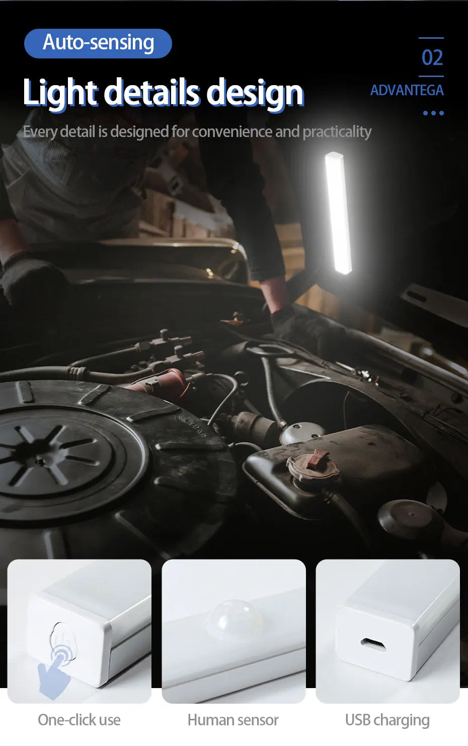 Wireless Car LED Strip Lights Foot Light Rechargeable Human Body Induction Night Light for Car Trunk Magnetic Reading Lamp