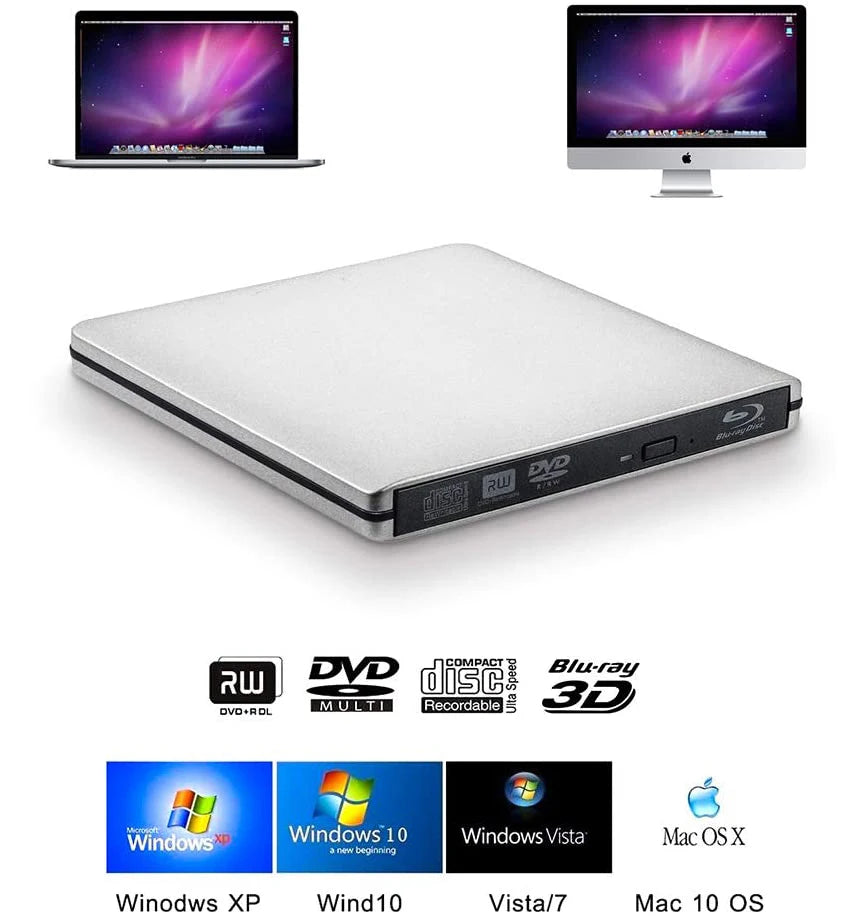 External USB3.0 Blu-Ray Reader Bluray Burner and Writer 3D BD-ROM Optical DVD Recorder BD-RE Bluray Play for Laptop/Desktop