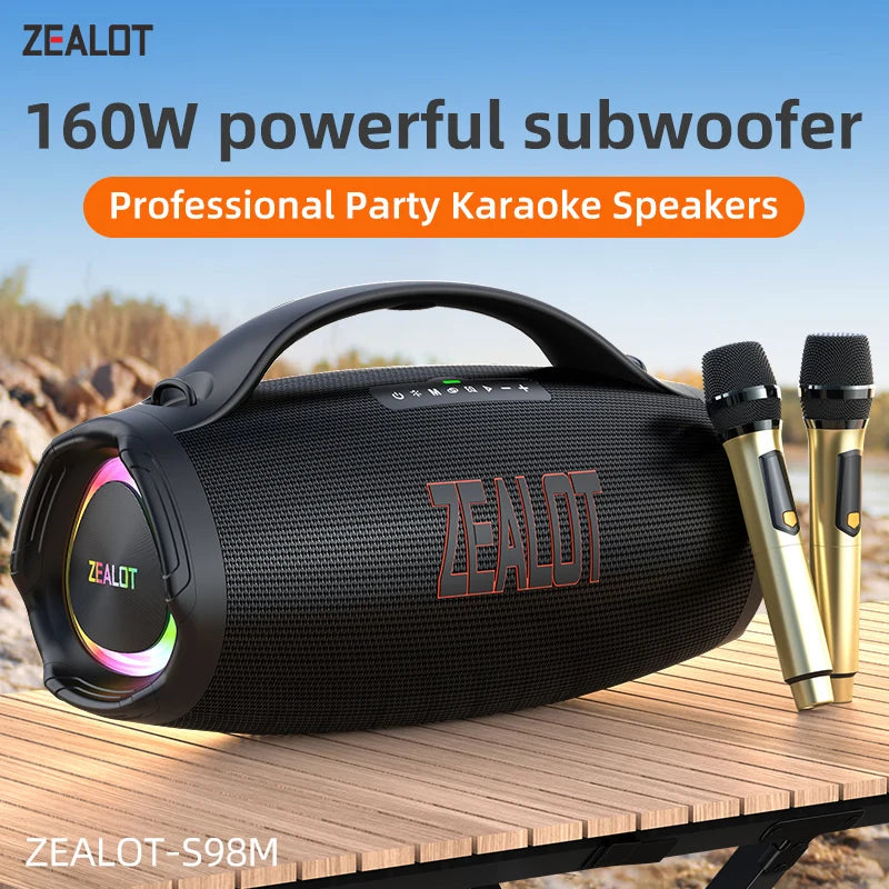 ZEALOT S98M Portable Speaker with 2 Wireless Microphones with Lights, Karaoke Microphone Supports USB/TF/AUX for Home Party