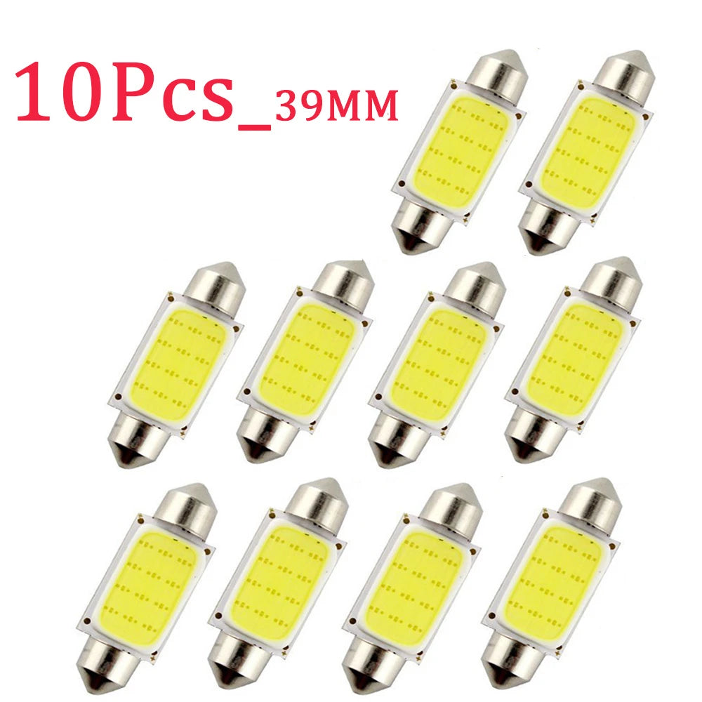 10Pcs/Lot White COB C5W LED Bulbs 12V 24V Car Auto Festoon Dome Interior LED Lights Lamp Roof Reading Bulb 31mm 36mm 39mm 41mm