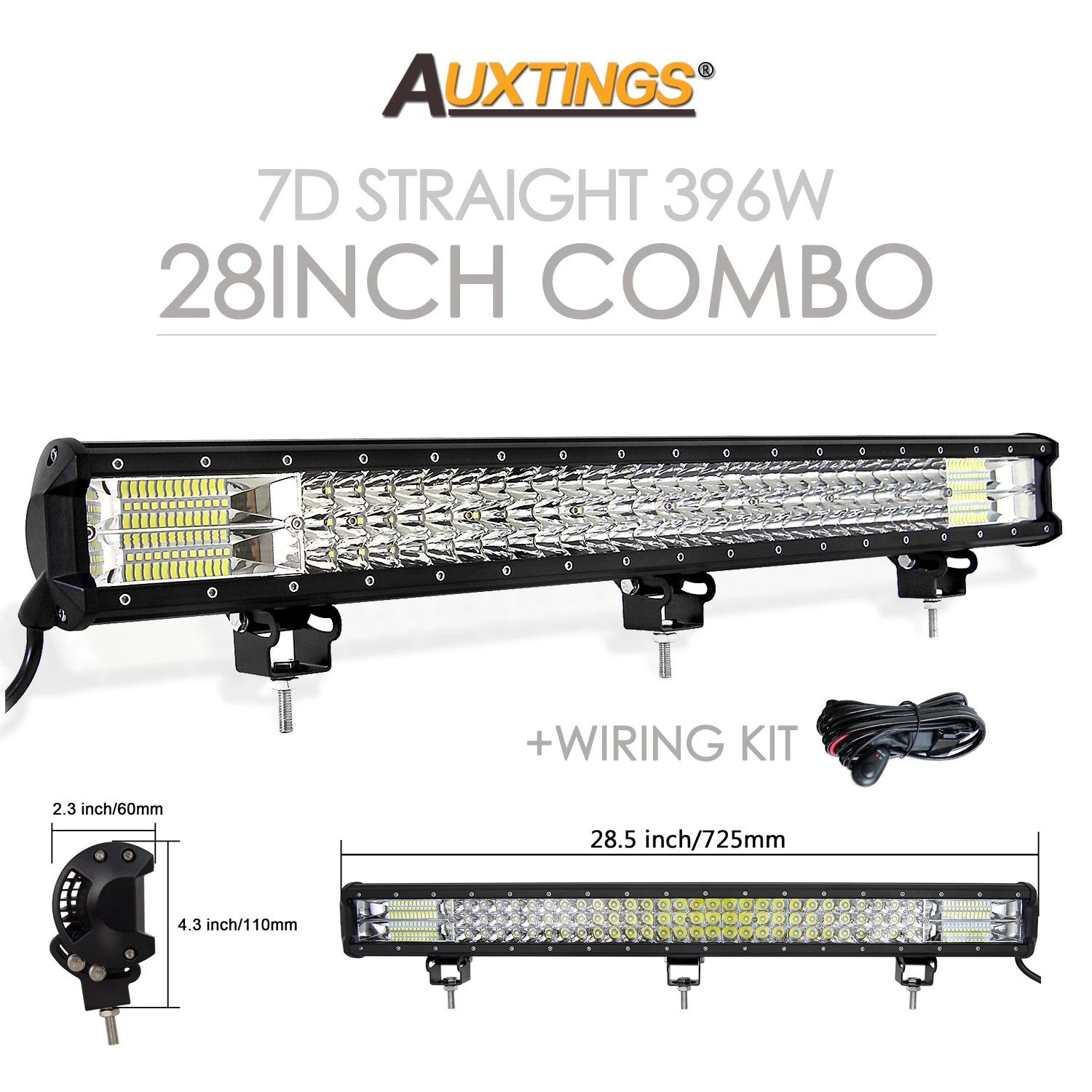 Auxtings 12-45in 180W-612W Tri-Row 7D LED Light Bar Offroad Led Bar Combo  Led Work Light Bar for Truck SUV ATV 4x4 4WD 12v 24V