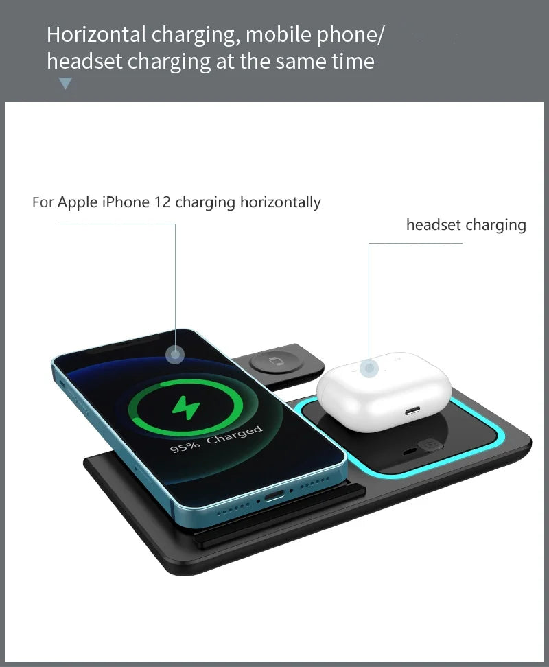 Trending Products 2025 New Arrivals 15W Fast Charger Magnetic 3 in 1 Wireless Charger with Led Lamp for Iphones 15 Pro Max
