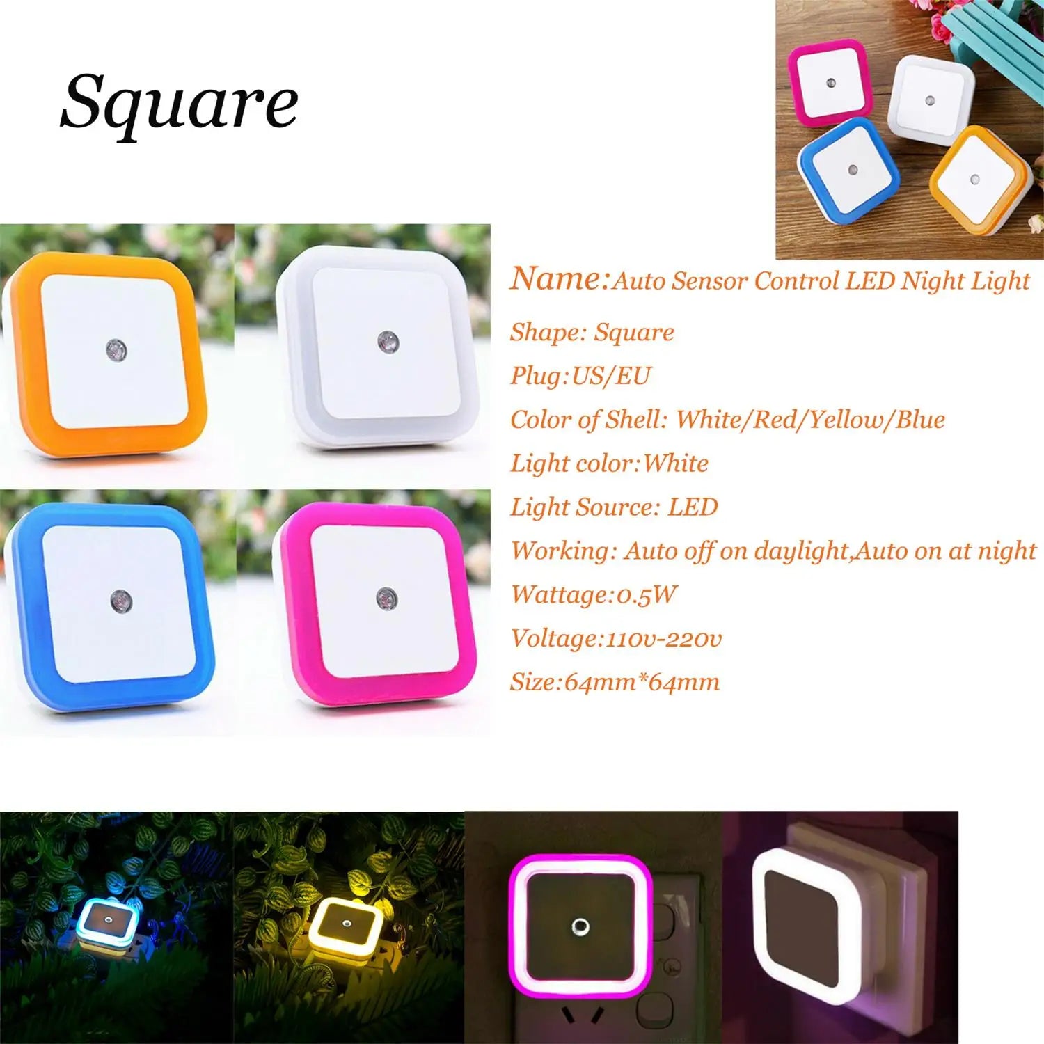 Auto Sensor Night LED Light Automatic Lamp Indoor Hallway Bedroom Living Room Stair Lampu Tidur pink Blue White Lighting