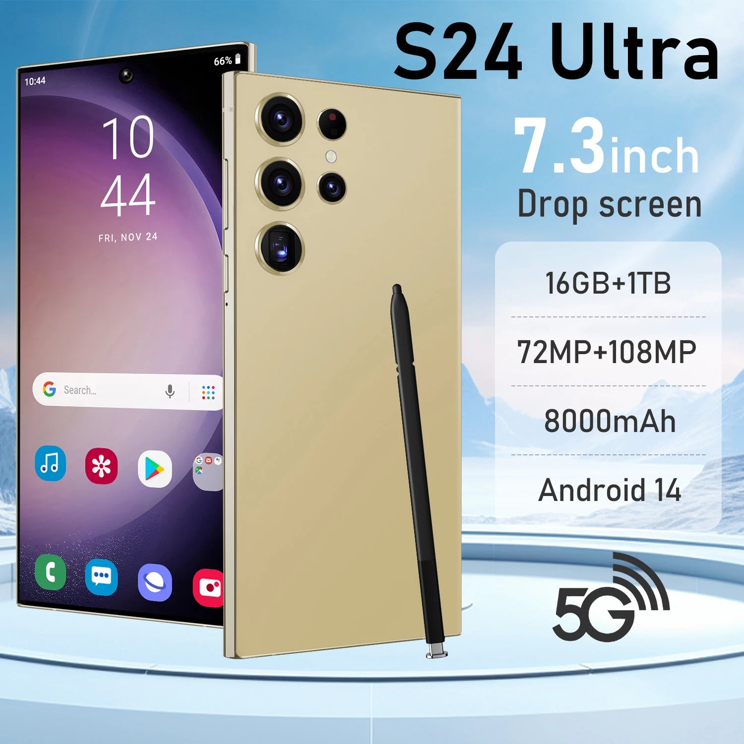 Hot Selling S24 Ultra 5G 7.3-Inch HD Screen Original Smart Phone High Quality Sound Smartphones Equipped with Stereo Speakers