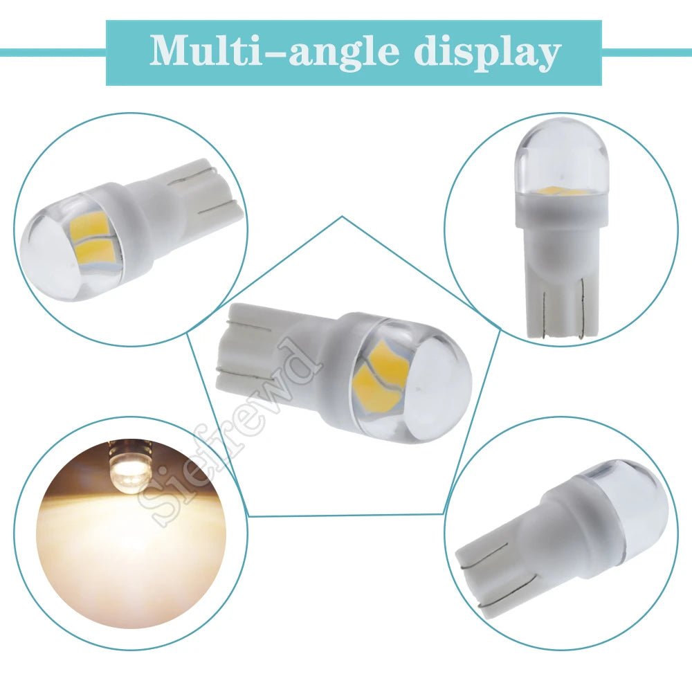 2Pcs T10 Warm White Car Light W5W 194 168 LED Wedge Bulb 6V 6.3V 12V Auto Interior Dome Map Motorbike Scooter Side Marker Lamp