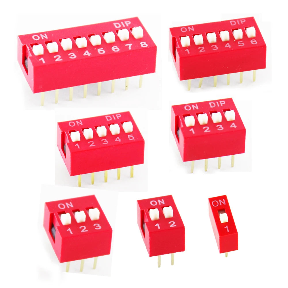 35PCS/LOT Dip Switch Kit In Box 1 2 3 4 5 6 8 Way 2.54mm Toggle Switch Red Snap Switches Mixed Kit Each 5PCS Combination Set