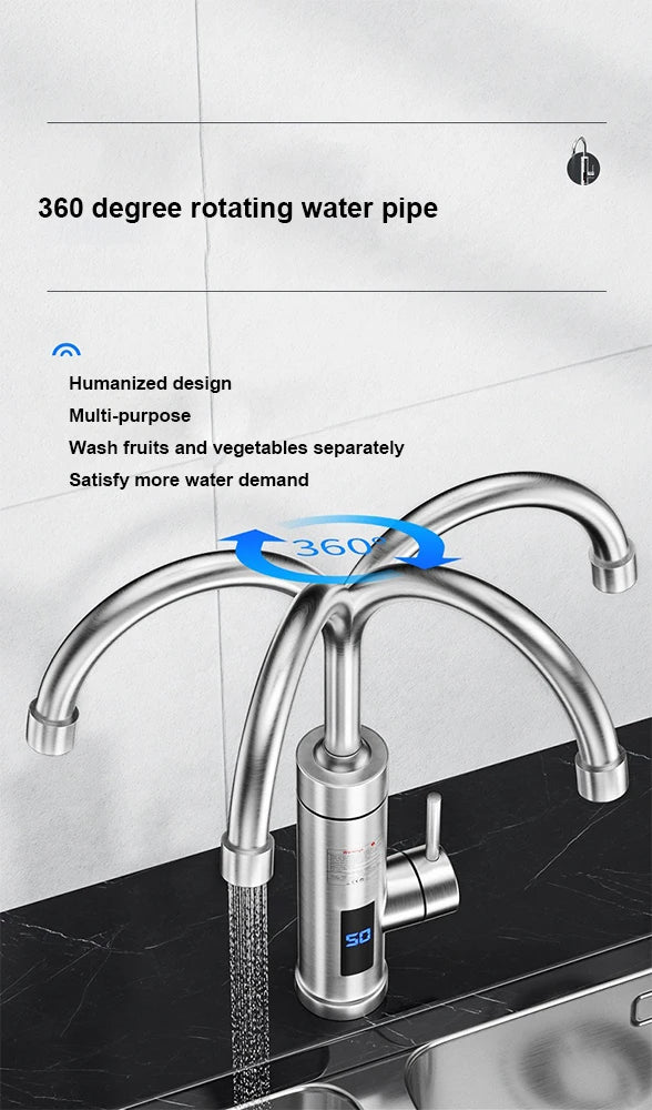 220v 110v Stainless Steel Electric Water Heater Faucet 360 Degree LED Faucet Tap Single Handle for Hot & Cold Water