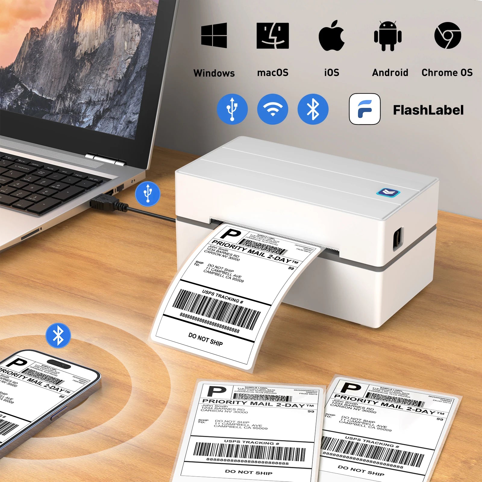 Uyin Y810 4-Inch Thermal Print Shipping Label Printer Bluetooth Interface 203DPI Resolution for Barcode QR Code Label Printers