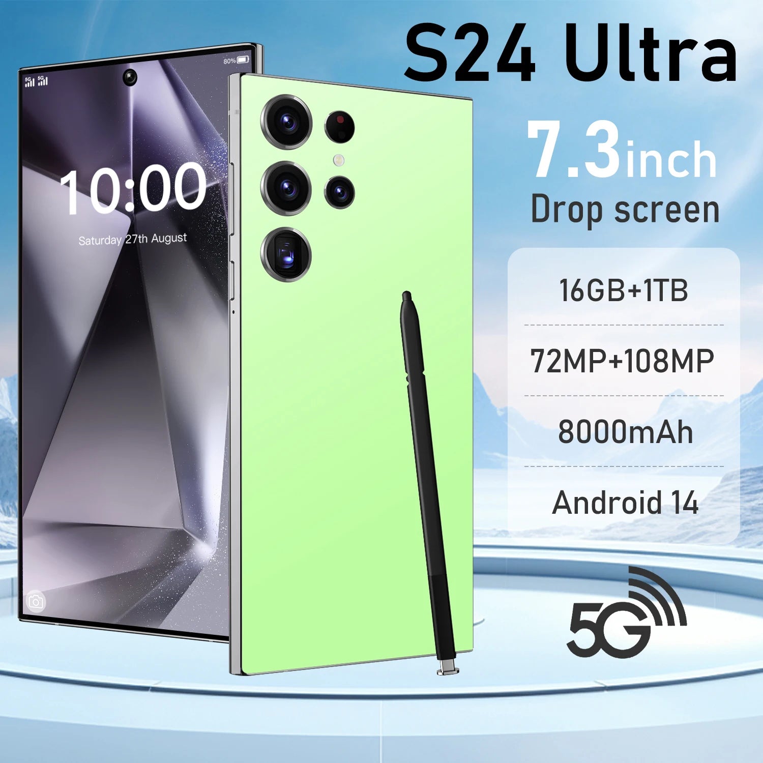 Hot Selling S24 Ultra 5G 7.3-Inch HD Screen Original Smart Phone with 108MP Rear Camera High Quality Sound and Stereo Speakers