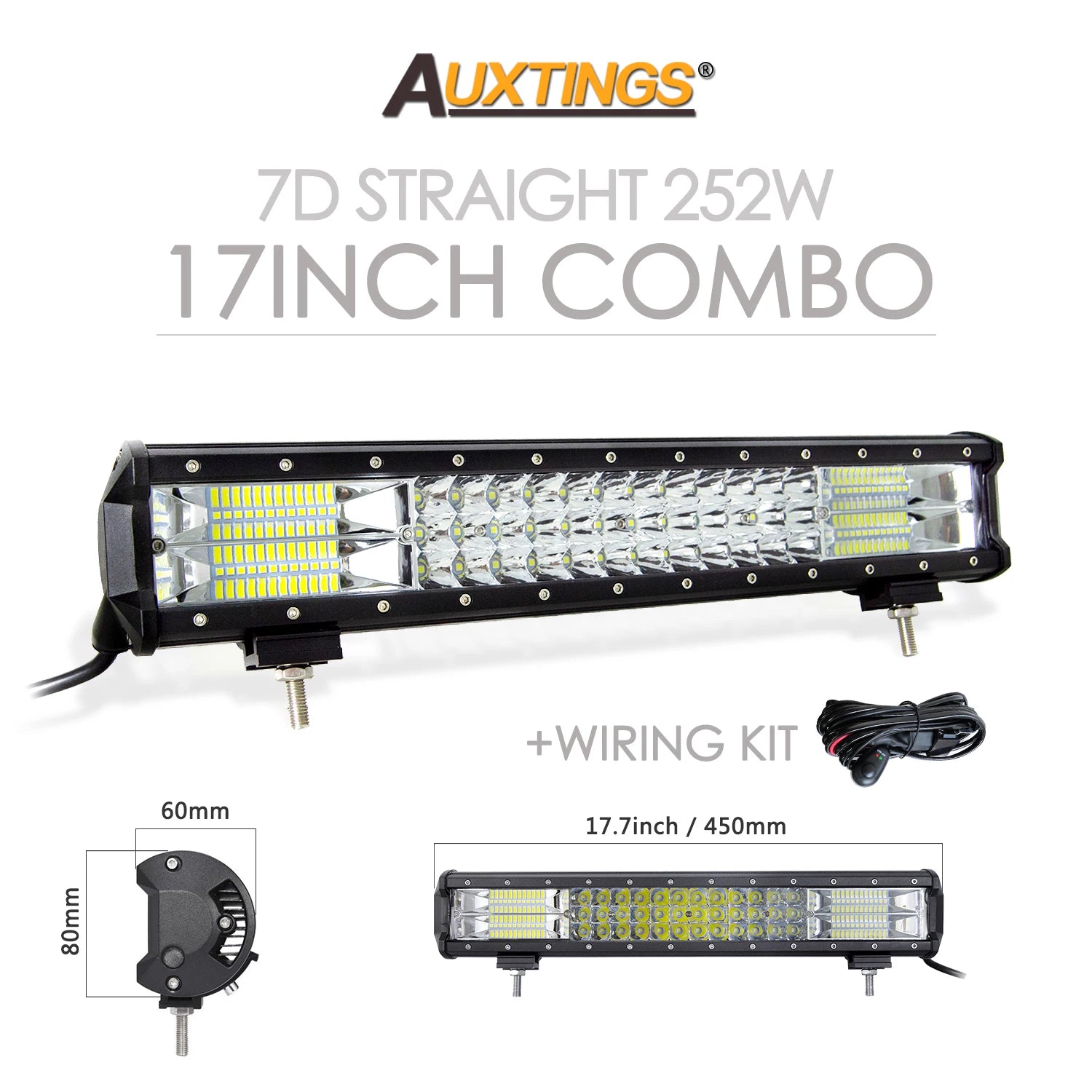 Auxtings 12-45in 180W-612W Tri-Row 7D LED Light Bar Offroad Led Bar Combo  Led Work Light Bar for Truck SUV ATV 4x4 4WD 12v 24V