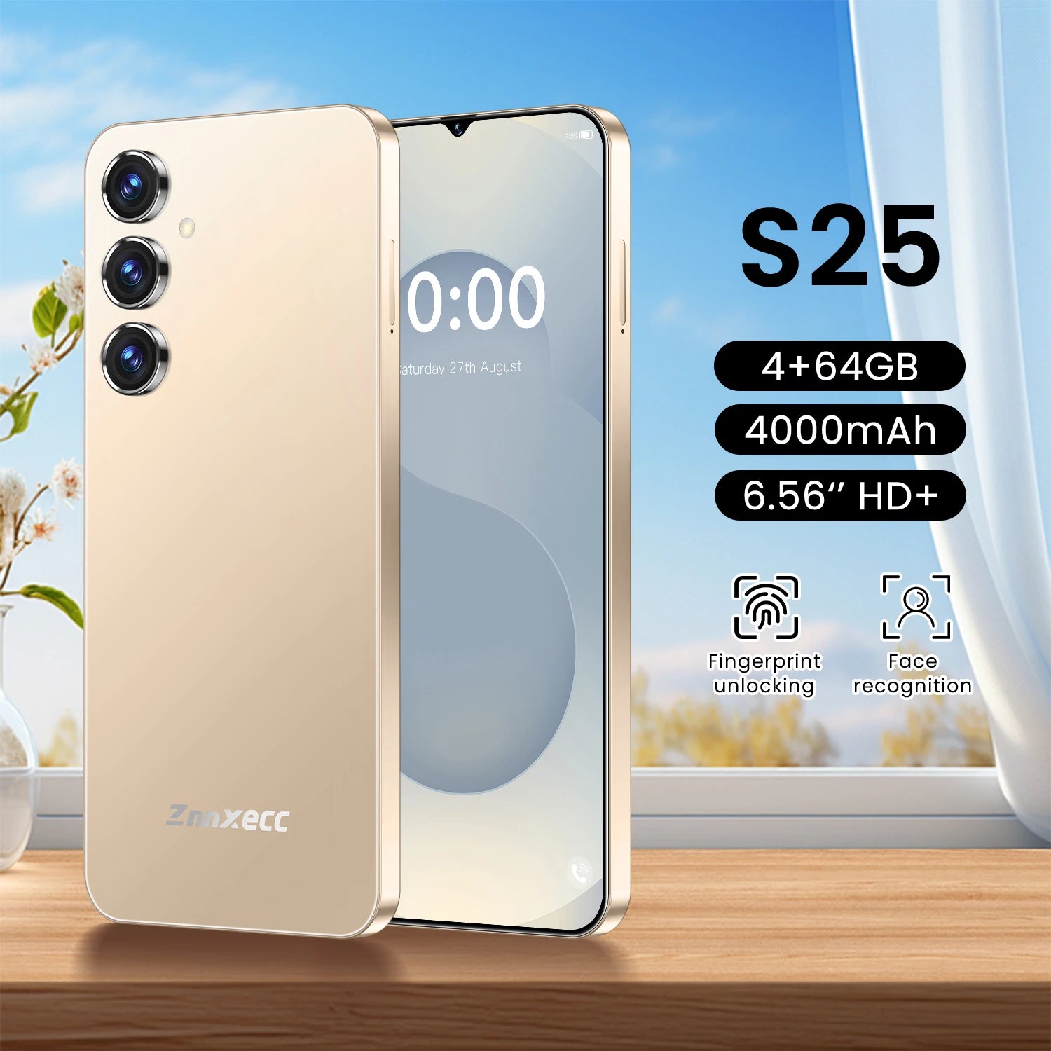 Experience smooth performance with the S254 smartphone—featuring an 8-core processor, 64GB storage, facial recognition, and high-definition screen resolution!