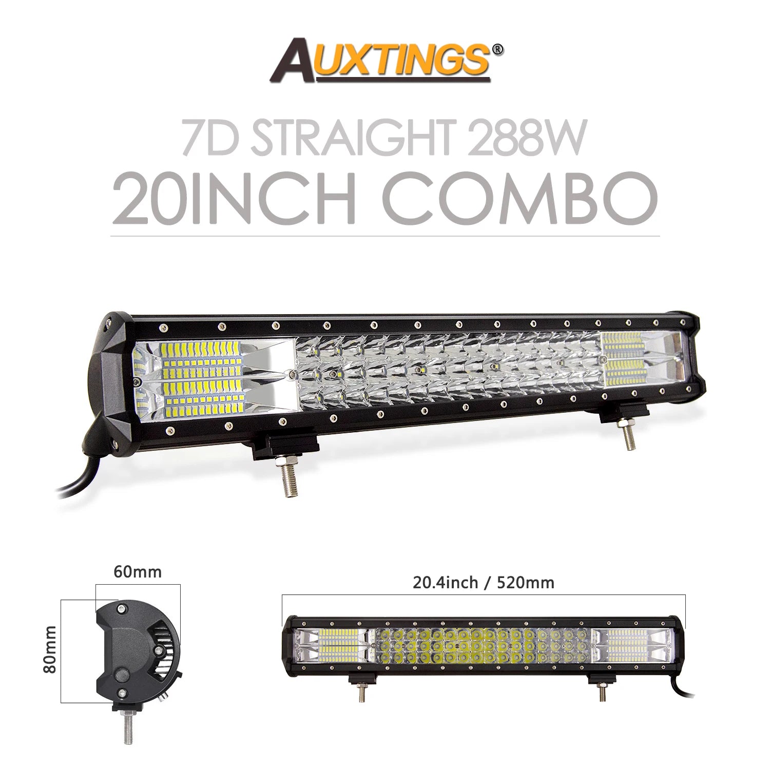 Auxtings 12-45in 180W-612W Tri-Row 7D LED Light Bar Offroad Led Bar Combo  Led Work Light Bar for Truck SUV ATV 4x4 4WD 12v 24V