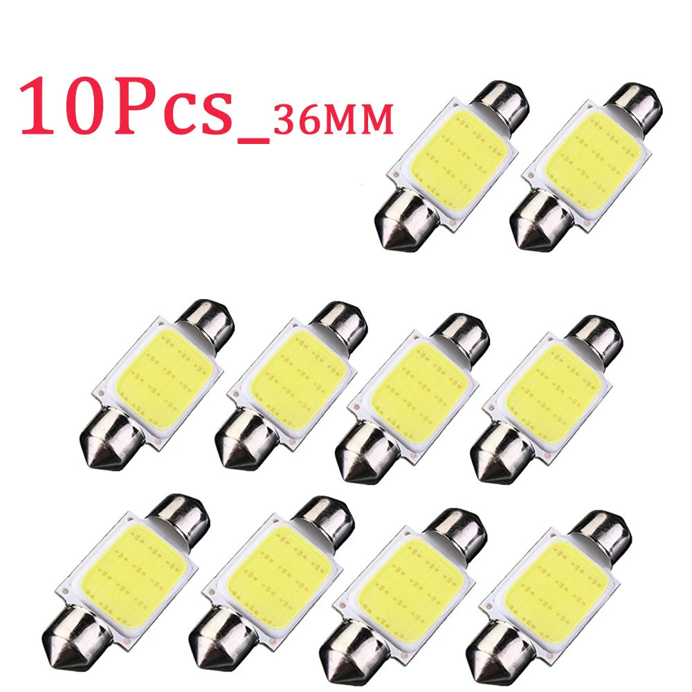 10Pcs/Lot White COB C5W LED Bulbs 12V 24V Car Auto Festoon Dome Interior LED Lights Lamp Roof Reading Bulb 31mm 36mm 39mm 41mm